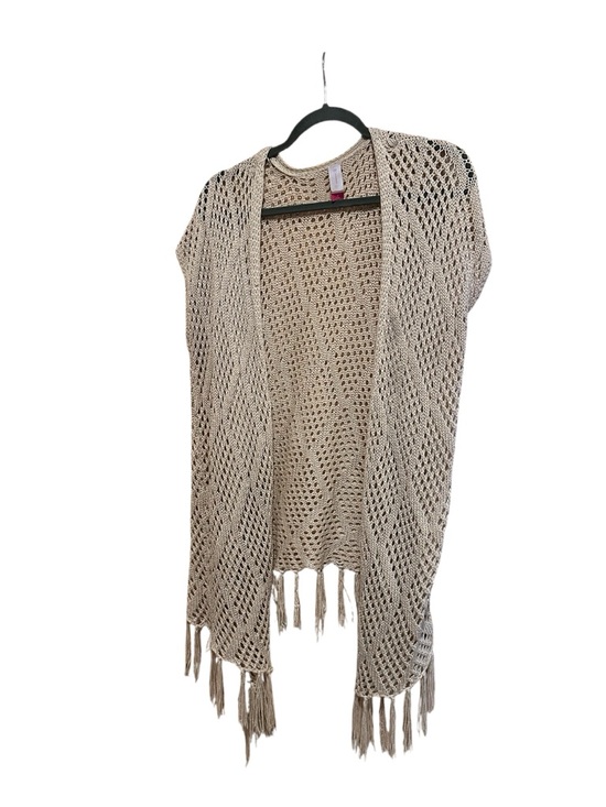 No Boundaries Sweaters - Boho Crochet Cardigan Open-Knit Fringe Poncho Vest Cottagecore Tan Size M
